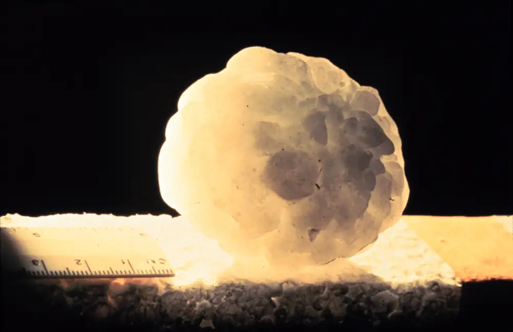 A large hailstone — photograph yours next to something for scale before it melts