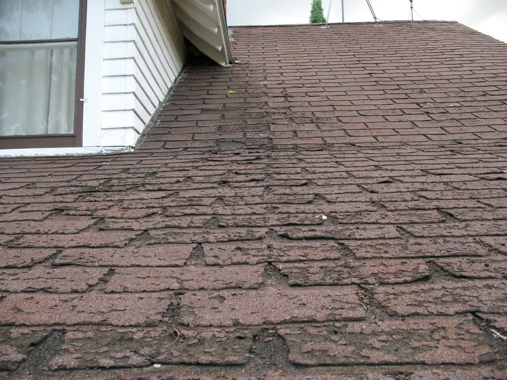Sun-baked shingles curling on a south-facing Grand Valley slope
